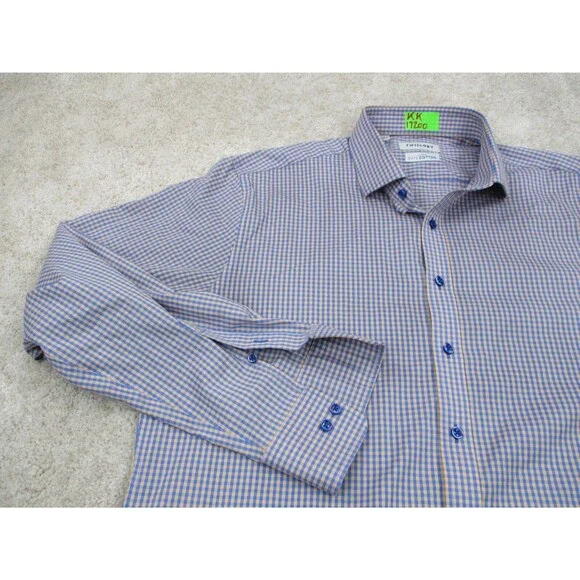 Twillory Shirt Mens Extra Large Tailored 17.5 36 37 Orange Blue Check Button Up - Picture 3 of 12